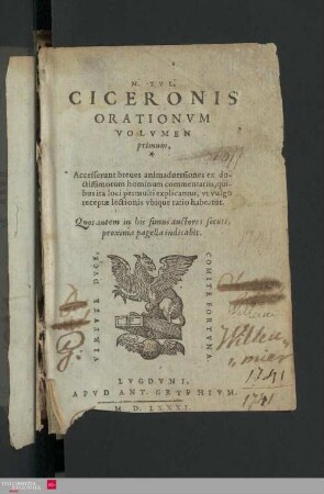 1: M. Tvl. Ciceronis Orationvm Volvmina III