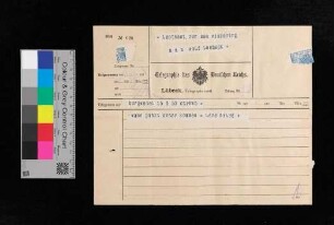 Telegramm an Leutnant Vissering von Lene und Hilde