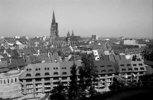 Freiburg i. Br.: Schlossberggarage: Dächer und Fassade vom Schlossberg aus