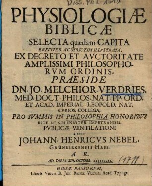 Physiologiae biblicae selecta quaedam capita : breviter ac strictim illustrata