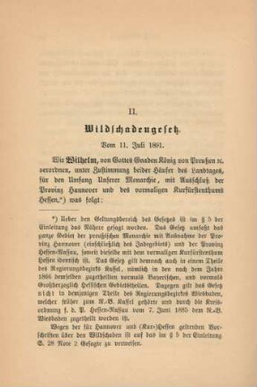 II. Wildschadengesetz. Vom 11. Juli 1891.