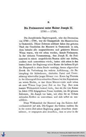II. Die Freimaurerei unter Kaiser Joseph II. (1780-1790)