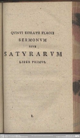 Quintus Horatii Flacci Sermonum Sive Satyrarum