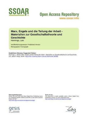 Marx, Engels und die Teilung der Arbeit - Materialien zur Gesellschaftstheorie und Geschichte
