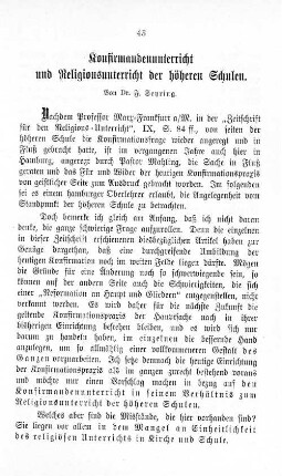 Konfirmandenunterricht und Religionsunterricht der höheren Schulen.