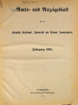 Amts- und Anzeigeblatt für das Königliche Bezirksamt Zusmarshausen. 1885