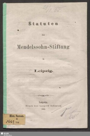 Statuten der Mendelssohn-Stiftung in Leipzig