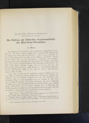 Ein Beitrag zur klinischen Symptomatologie der Hirn-Sinus-Thrombose.