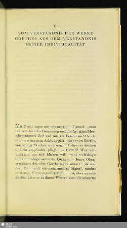 V. Vom Verständnis Der Werke Goethes Aus Dem Verständnis Seiner Individualität