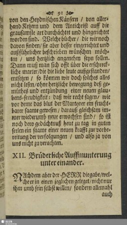XII. Brüderliche Auffmunterung untereinander
