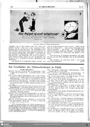 Zur Geschichte der Uhrmacherkunst in Fürth (Schluß)