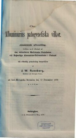 Om Albumin urins pato genetiska vilkor : Inaug.-Diss.