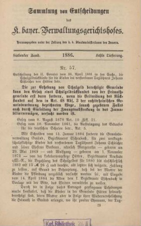 Siebenter Band. 1886. Achte Lieferung. - Nr. 57. - Nr. 67.