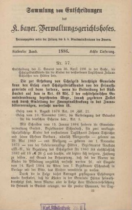 Siebenter Band. 1886. Achte Lieferung. - Nr. 57. - Nr. 67.