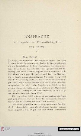 Ansprache bei Gelegenheit der Preisvertheilungsfeier am 7. Juli 1883