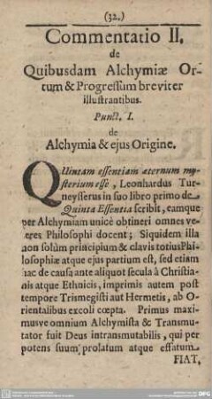 Commentatio II. de Quibusdam Alchymiae Ortum & Progressum breviter illustrantibus.