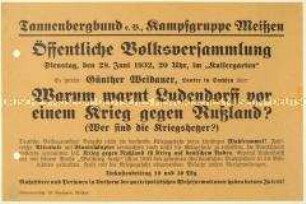 Ankündigung einer Veranstaltung des Tannenbergbundes am 28. Juni 1932 in Meißen mit einer Rede von Günther Weidauer