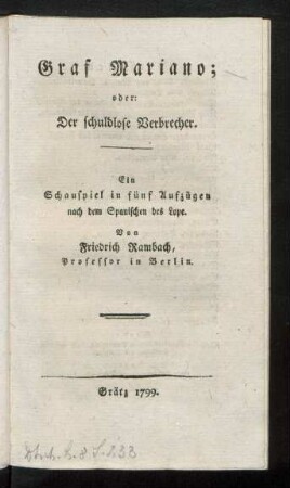 Graf Mariano; oder: Der schuldlose Verbrecher