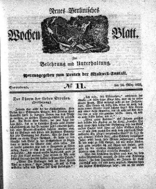 No. 11, Sonnabend, den 14.März 1835