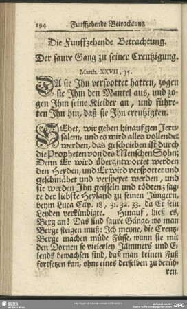 Die Funffzehende Betrachtung. Der saure Gang zu seiner Creutzigung
