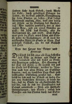 Von der Feyer der Sonn- und Feyertage. - Nach der Beicht.