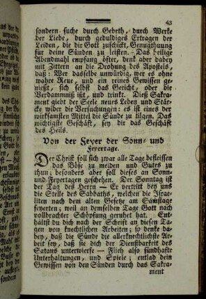Von der Feyer der Sonn- und Feyertage. - Nach der Beicht.