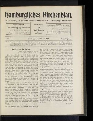 Nr. 43. Hamburg, 24. Oktober 1909. 6. Jahrgang.