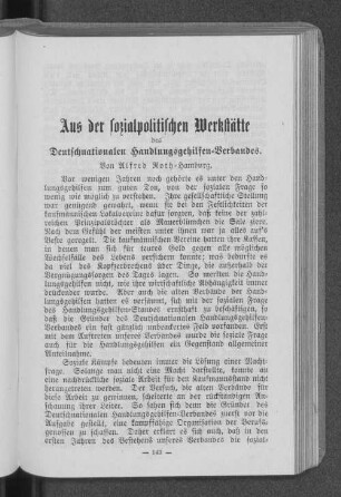 Aus der sozialpolitischen Werkstätte des Deutschnationalen Handlungsgehilfen-Verbandes.