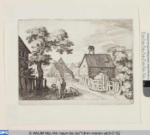 Dorfstraße mit Kuh von vorn