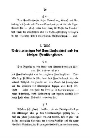 II. Titel. Privatvermögen des Familienhauptes und der übrigen Familienglieder.
