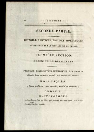 Seconde Partie. Histoire Particuliere des Mollusques