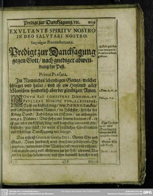 [III.] Charisēria Francosteniana. Predigt zur Danksagung gegen Gott, nach gnediger abwendung der Pest