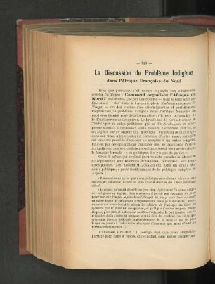 La Discussion du Problème Indigène dans l'Afrique Francaise du Nord.