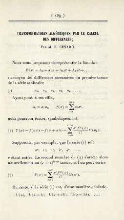 Transformations algébriques par le calcul des différences.