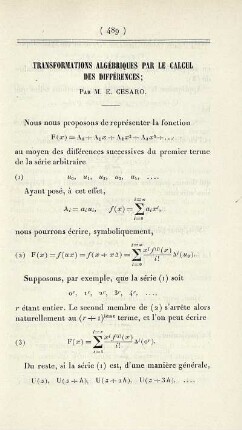 Transformations algébriques par le calcul des différences.