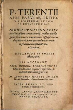 P. Terentii Afri fabvlae : editionis postremae et longe emendatissimae