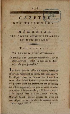 Gazette des tribunaux et mémorial des corps administratifs et municipaux, 4. 1792, 1. März - 1. Juli