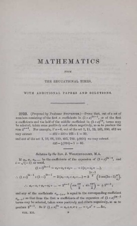 Mathematics from the educational times. [2802. - 2938.]