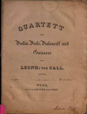 Quartett für Violin, Viole, Violoncell und Guitarre : 121tes Werk