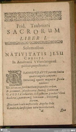 Sacrorum Liber I