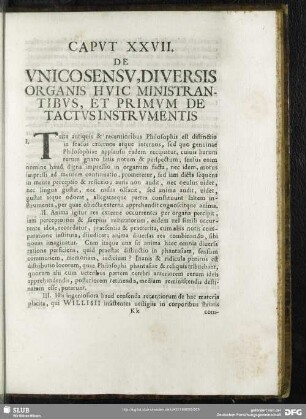 Caput XXVII. De Unicosensu, Diversis Organis Huic Ministrantibus, Et Primum De Tactus Instrumentis