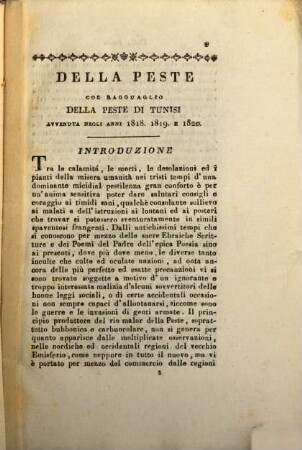 Della Peste col ragguaglio della peste di Tunis 1818 - 1820