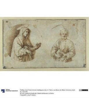 Zwei Tondi mit den Halbfiguren des Hl. Petrus und Maria als Mater Dolorosa