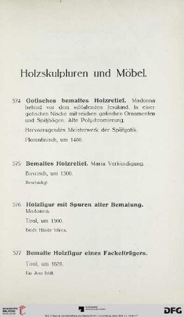 Holzskulpturen und Möbel (Nr. 574-616)