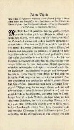 Zehnte Vigilie. Die Leiden des Studenten Anselmus in der gläsernen Flasche ...