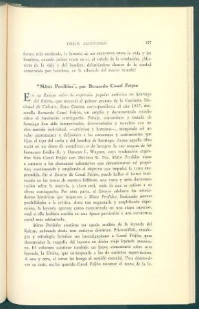 "Mitos Perdidos", por Bernardo Canal Feijóo