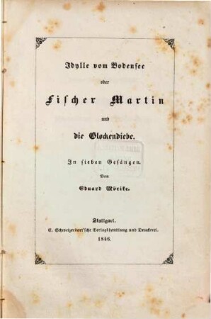 Idylle vom Bodensee oder Fischer Martin und die Glockendiebe : in 7 Gesängen