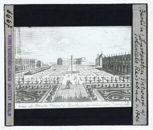 Berlin, Lustgarten,Toland, Ansicht des Lustgartens (Veue du jardin royal a berlin en regardant vers l'orangerie) (Druck, aus: Relation des Cours de Prusse, 1706)
