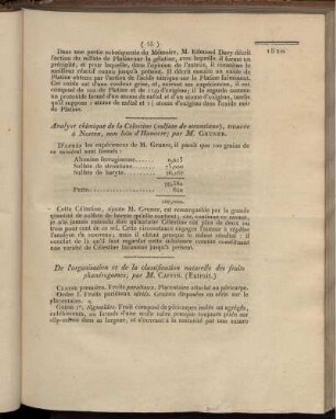 Analyse chimique de la Célistine (sulfate de strontiane), trouvée á Norten, non loin d'Hanovre