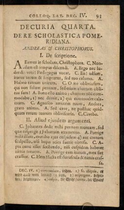 93-102, Decuria Quarta. De Re Scholastica Pomeridiana. - Decuria Quinta. De Rebus Sacris.